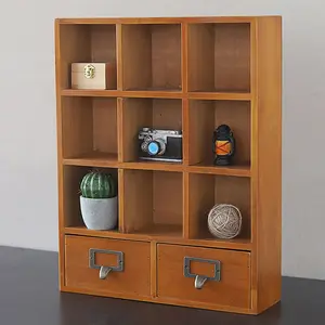 CNCEST Vintage Wooden 9-Grid Display Cabinet - Mini Bookcase with Storage Shelves, Interior Furniture Office Organizer for Living Room, Minimal Organization Solution