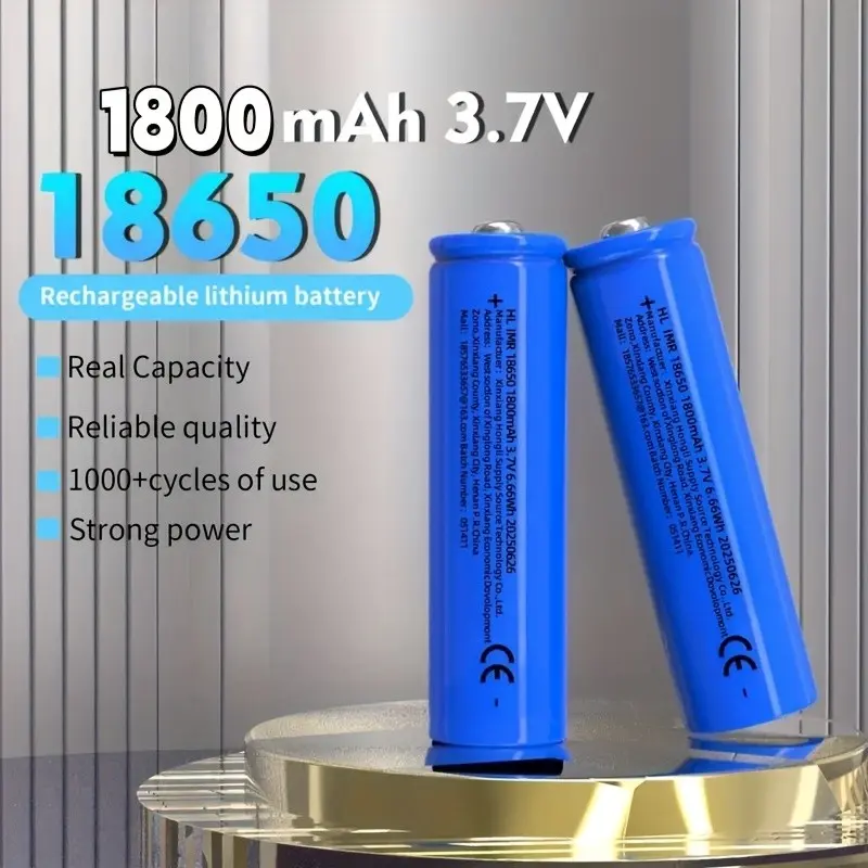 18650 Lithium-Ion Battery, 1800mah, 3.7v, Rechargeable, Metallic Matte Finish, Button Top, for Headlights, Flashlights, Household Appliances, Long Lasting Battery, Battery Replacement
