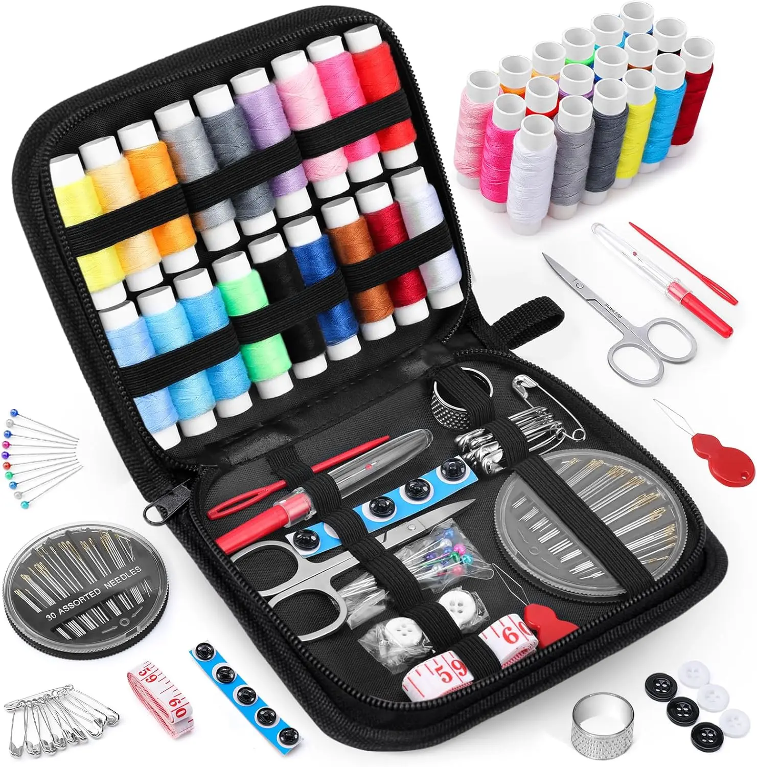 Sewing Kit - Portable Sewing Supplies with Thread, Needles, Scissors, and Dorm Room Essentials for Beginners, Teens, Men, and Adults