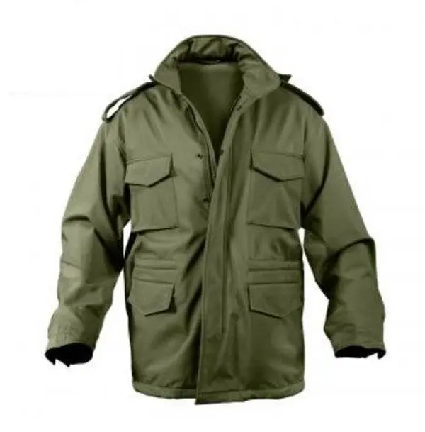 Men's Tactical M-65 Field Jacket in Olive Drab, Waterproof Soft Shell Coat with a Breathable Fleece Liner and Multiple Cargo Pockets, Menswear, Tops, Polyester, Zipper, Long Sleeve, Hook And Loop