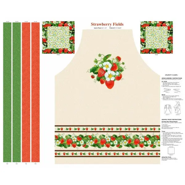 Strawberry Fields Apron Project Cream  - 100% Cotton Fabric
