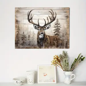 2D Flat, 1pc of Canvas Art Featuring , a Rustic Style Deer in The Wilderness, an Interesting And Inspirational Creative Wall Decoration for Home Bedrooms, Kitchens, Living Rooms, And Bathrooms, Suitable for Christmas, Hotel Cafes, Wall Art, Animal Print