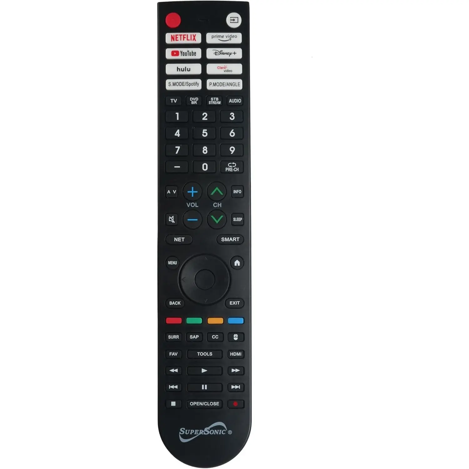 Supersonic SC-326 Universal Remote Control for Smart TV with HotKeys for Streaming 10 Programmable Favorite Channels DVD Player Functions & Navigation Volume & Channel Control