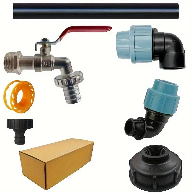 Universal IBC Tote Adapter Set with Bronze Color Flat Connector and PE Pipe Interface, Durable and Rustproof, Fits Water Tanks, Fish Tanks, Bathtubs and Garden Buckets, Garden Hose Connectors