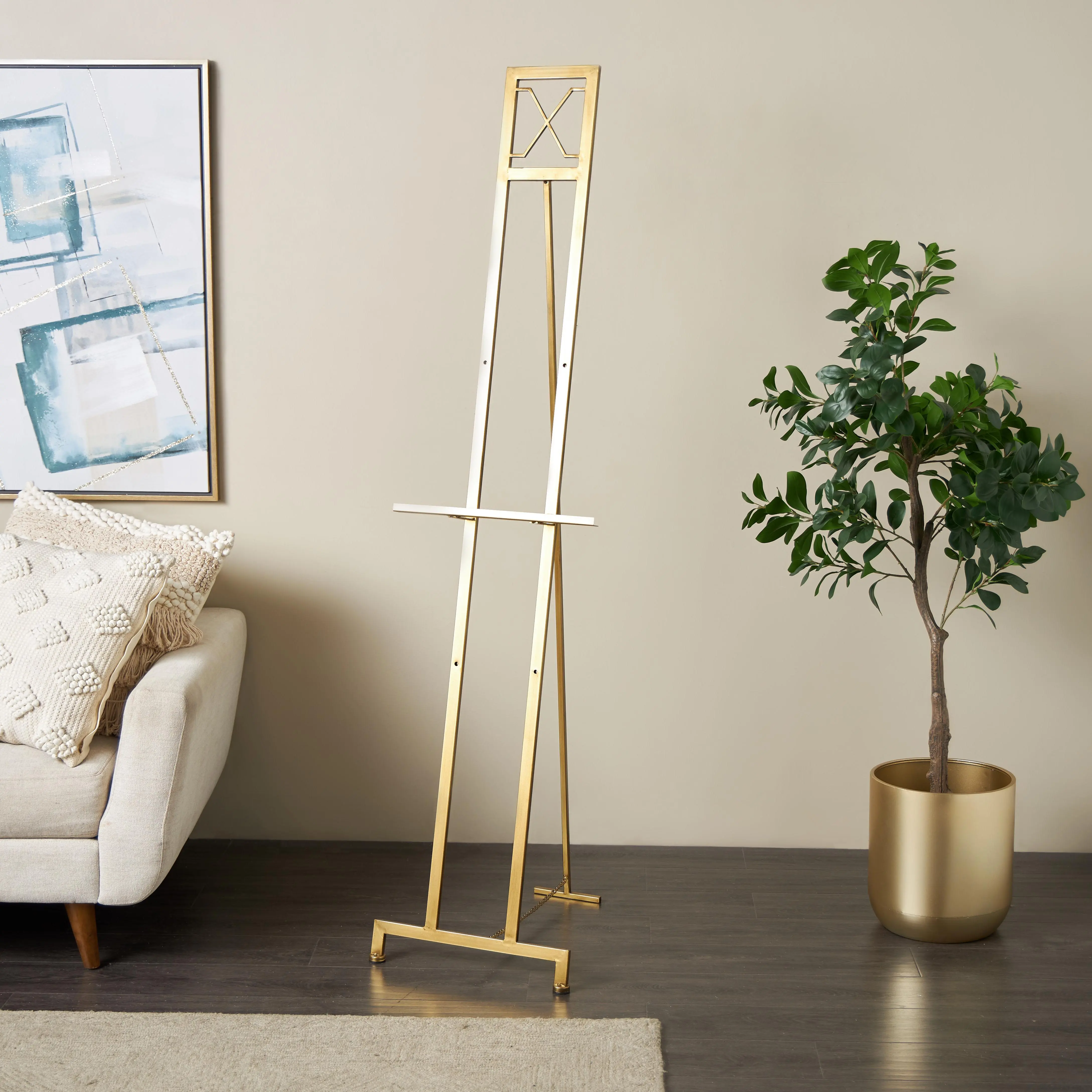 Gold Metal Tall Adjustable Floor 3 Tier Display Easel