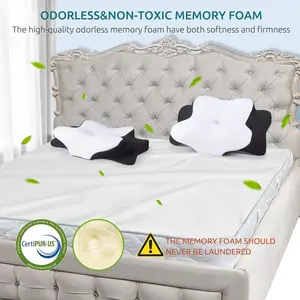 DONAMA Cervical Pillow for Neck Pain Relief Contour Memory Foam Ergonomic Orthopedic Support for Side Back Stomach Sleepers with Breathable Removable Pillowcase Black