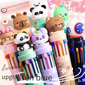 1/6Pcs 10 color ballpoint pen cartoon cute creative color ballpoint pen pressure multifunctional pen, multi-color marker pen, signature pen, portable gift, Art Markers