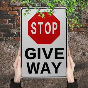 Metal Stop and Yield Traffic Sign - Durable Weather-Resistant Decorative Wall Art with Bold Red/White/Black Design for Home, Office, Holiday & Event Decor, Metal Outdoor Decor, Decorative Traffic Signs, Easy Mount Display Iron