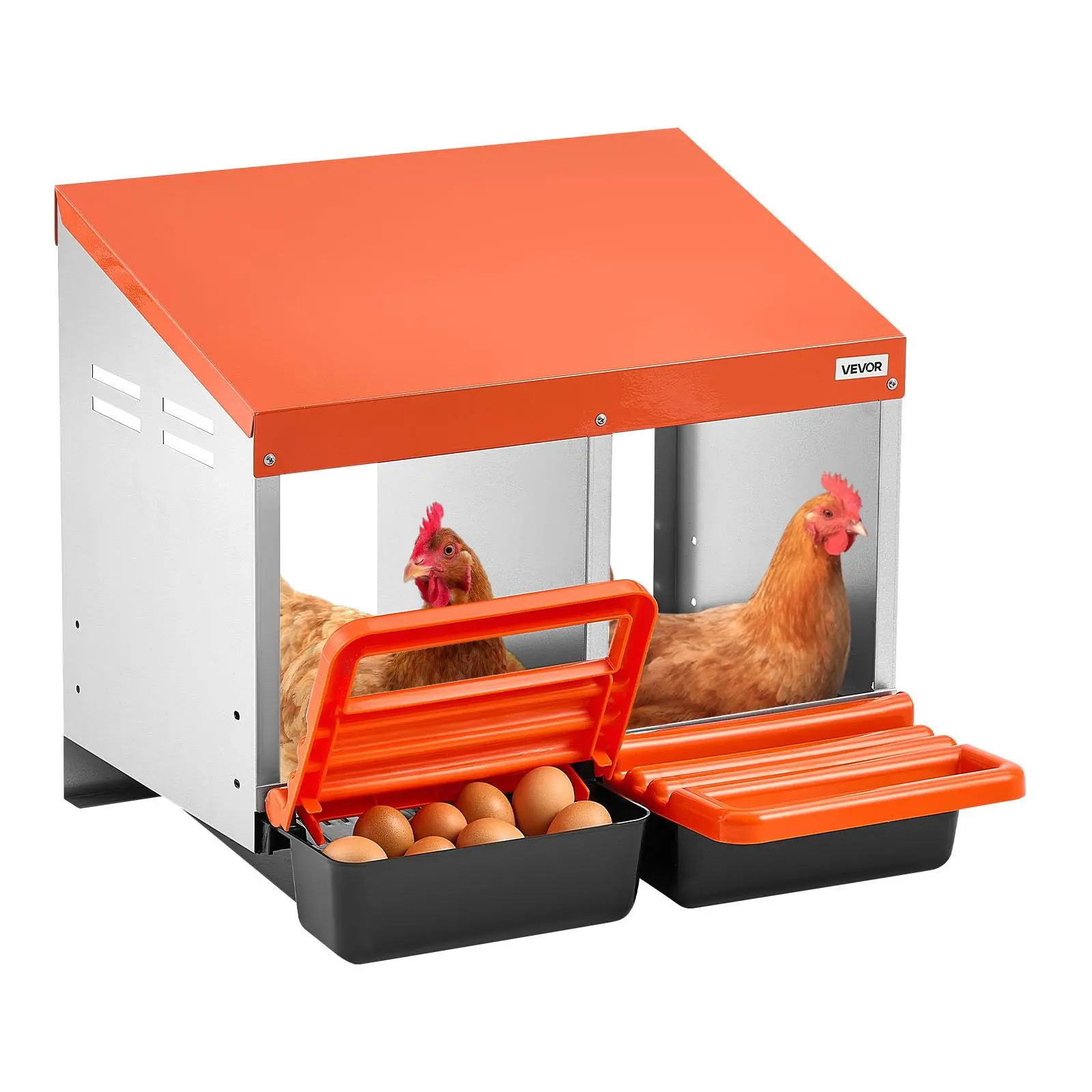 【SummerFinds】VEVOR Chicken Nesting Boxes, 2 Compartments, Easy Egg Collection, Wall Mount, Easy to Assemble, Galvanized Steel and High-Strength Plastic, Roll Away Nesting Boxes for Chickens Laying Eggs, Orange