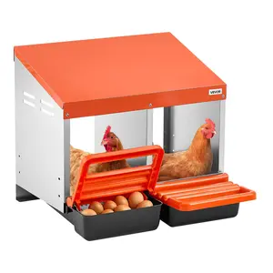 【Summervibes】VEVOR Chicken Nesting Boxes, 2 Compartments, Easy Egg Collection, Wall Mount, Easy to Assemble, Galvanized Steel and High-Strength Plastic, Roll Away Nesting Boxes for Chickens Laying Eggs, Orange