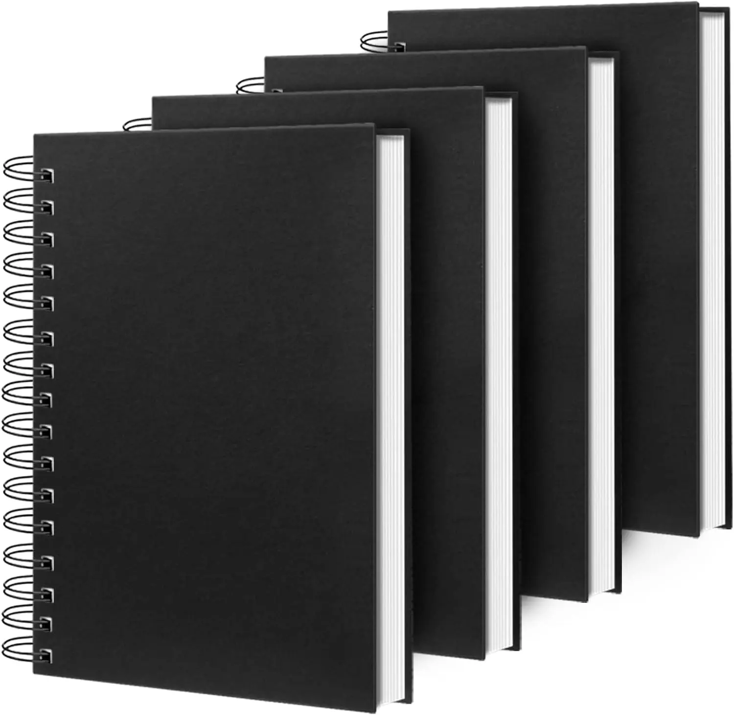 Lined Spiral Notebook B5 Black Journal 7.48'' X 10.18''-4 Pack 7mm College Ruled Hardcover Notebooks 160 Pages 100GSM Thick Paper for Note Taking School Office Supplies