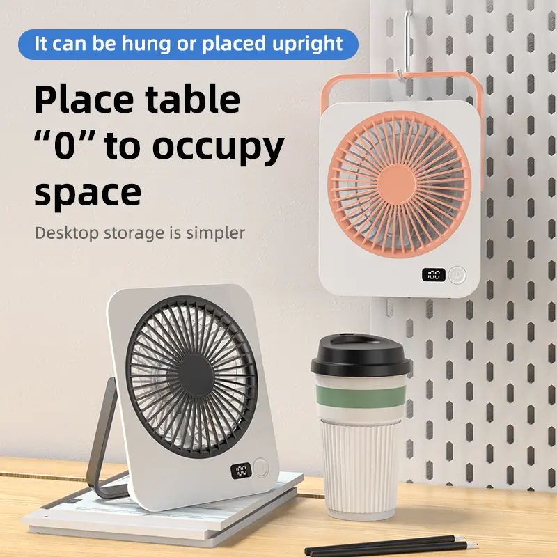 5-Speed Portable Desk Fan - Silent Natural Breeze, 1200mAh Rechargeable, Hangable & Foldable