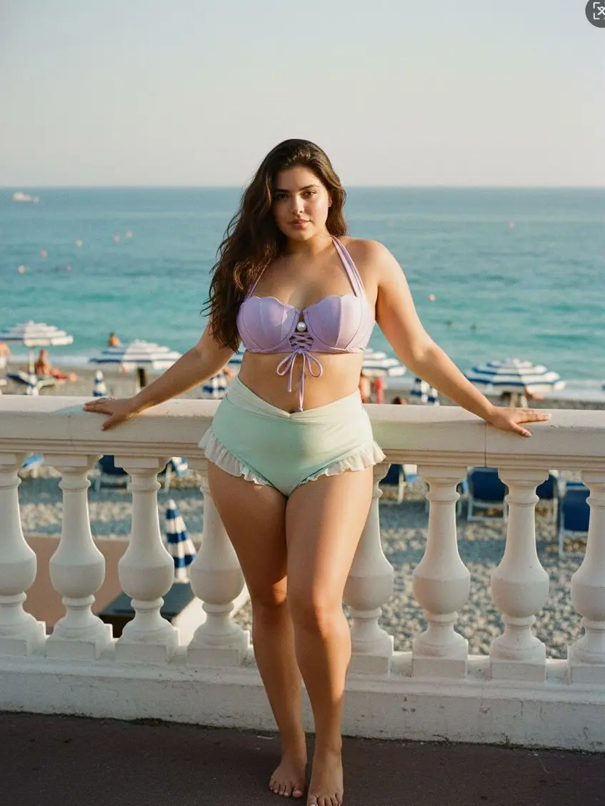 RETRO STAGE Plus Size Retro Mermaid Shell Halter Bikini Set with Underwire Support, Mid Rise High-Stretch Nylon Blend, Bikini Sets, Swimsuit For Women, Plus Size Clothes, Mermaid Aesthetic, Machine Wash, Underwire Pad, Cold Wash, Female Swim