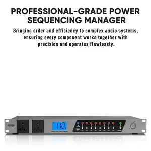 20Amp Power Conditioner & Sequencer, 10 Outlet Rack Mount Surge Protector - 8 Independent Switches 2000W Voltage Display for Music Studio