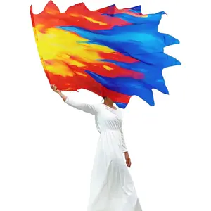 Wucheal 53''x 45'' Lightweight Prophetic Chiffon Flex Worship Flag, Raging Fire Dance Flags,Polygonal Holy water flags for worship dance SH# Yellow Red Blue