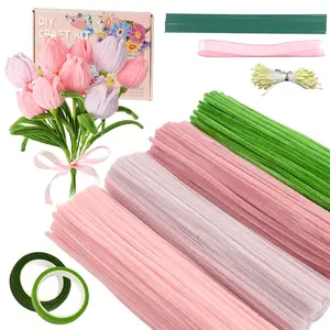 400pcs DIY Colored Floral Pipe Cleaners Material Set, Includes Floral Wire, Tape, Stamens, Ribbon, DIY Handmade Floral Material Set, Handmade Crafts, Creative Gift and Decoration Suitable for Women, Birthday/Valentine's Day, for (Color Box Style Random)