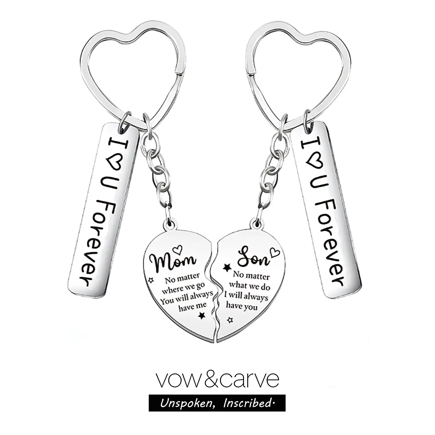 1 Set of 2 Mother’s Day Gift for Mom, Mom and Daughter Son Matching Heart Keychain, I Will Always Have You Engraved Gift, Womens Gifts, Gifts for Women, Mom Birthday Gifts, Dainty Fashion Jewelry Love