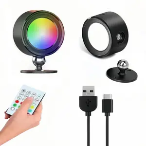 RGB Wall Lamp with Remote Control, Touch Long Press Switch, Dimmable Wall Lamp, Adjustable RGB Lighting, Rechargeable Reading Light, Magnetic 360° Rotating Cordless Spotlight