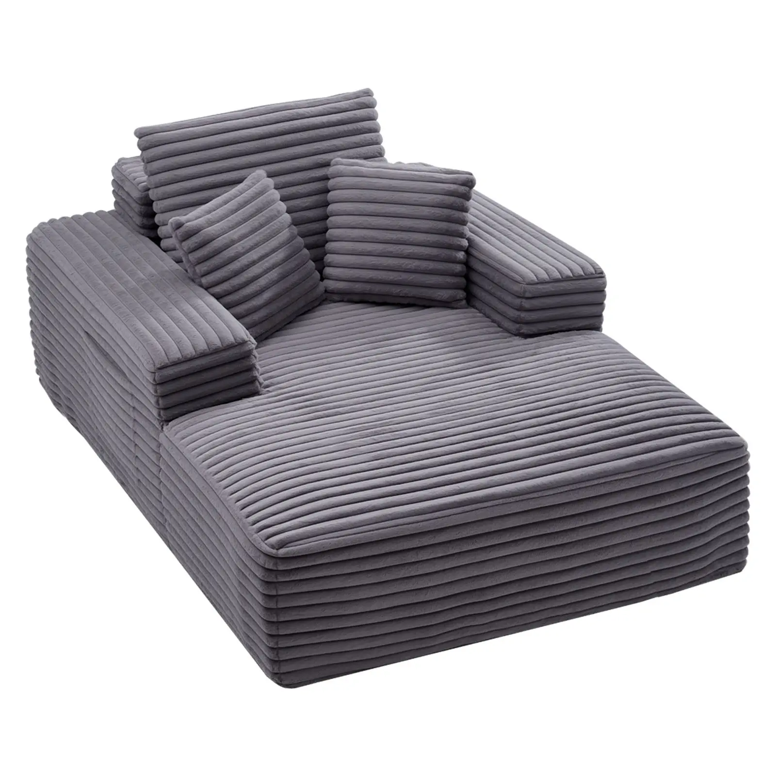 VEVOR Chaise Lounge Chair, 54 in Boneless Chaise Lounge Indoor, Modern Upholstered Oversized Reading Chair with Throw Pillows & Armrests, Sofa Couch Deep Seat Sleeper for Living Room, Bedroom, Grey
