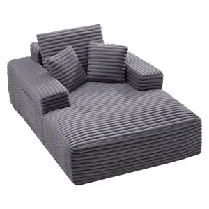 VEVOR Chaise Lounge Chair, 54 in Boneless Chaise Lounge Indoor, Modern Upholstered Oversized Reading Chair with Throw Pillows & Armrests, Sofa Couch Deep Seat Sleeper for Living Room, Bedroom, Grey