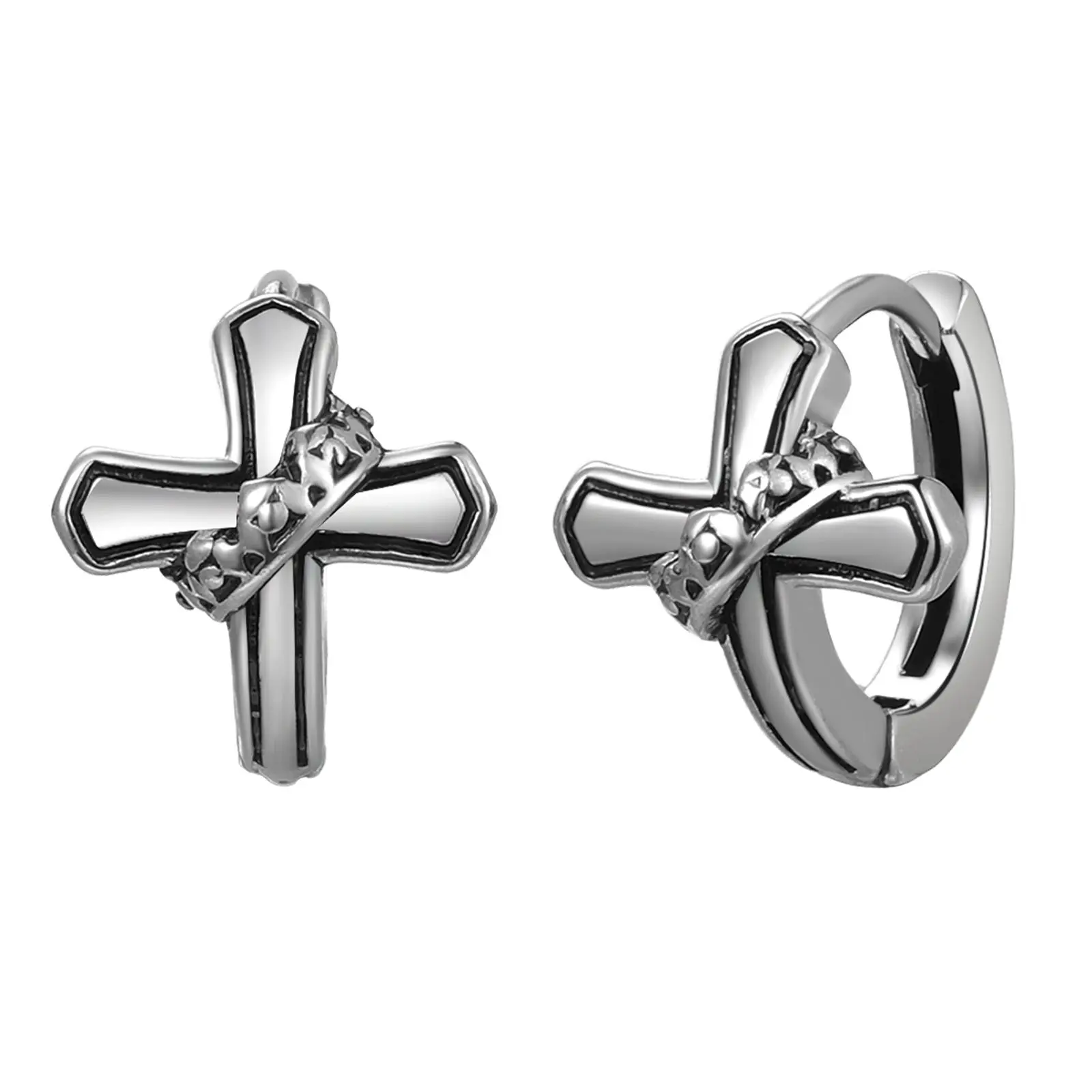 OIDEA Cross Hoop Earrings for Men Women, Silver Tone Alloy Christian Religious Stud Dangle Earrings for Easter Christmas Daily Wear