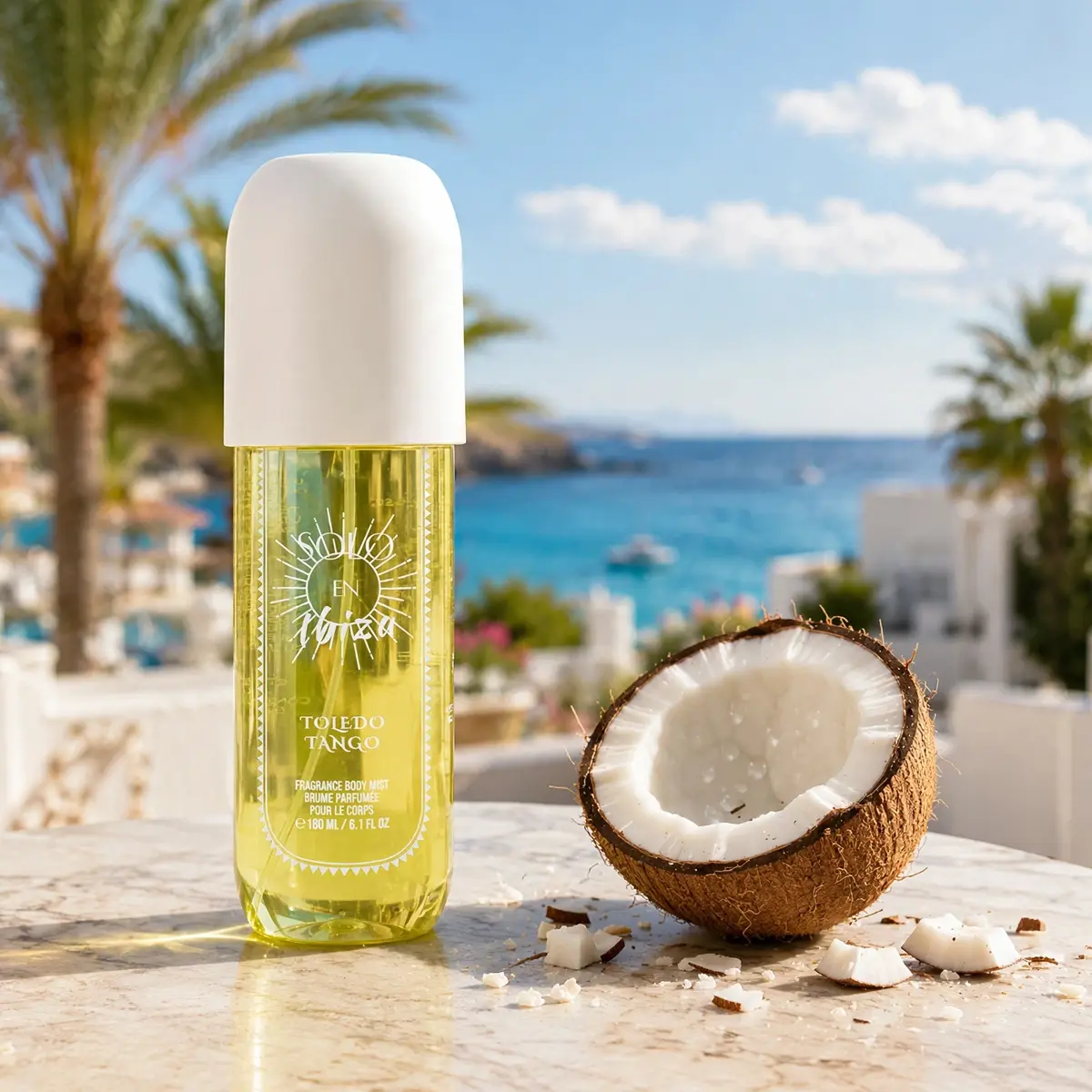 SOLO EN IBIZA Toledo Tango Hair & Body Fragrance Mist - 6.1 fl oz Aromatic Scents Gourmand Daily Wear Fragrance Product with Coconut Milk, Sand, Tuberose, Amber, Vanilla - Tropical Floral Bath & Body Care Spray, Floral Blend Fragrance