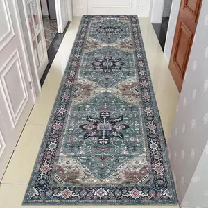 Elegant Long Runner Rug - Modern Geometric Design in Blue, Beige, and Brown, Perfect for Hallway, Staircase, and Hotel Aisle Decoration, a Top Choice for Holiday Gifts and Carpet Decor, Machine-washable Polyester Material, Washable Area Rug