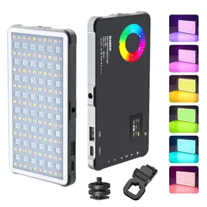 Metal LED Selfie Light, Portable RGB Video Lamp, Rechargeable Dimmable Panel Light with Clip, iPhone Selfie Accessories, Light Board