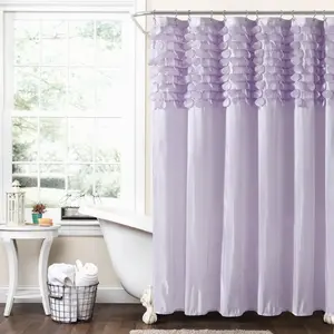 Lush Decor Lillian Shower Curtain - Soft Purple Design, Adjustable Straps, Ideal for Bathing and Showering