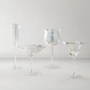 Z Gallerie Kerisma Glassware Collection - Iridescent Finish & Delicate Scalloped Edges - Set of 4 Flutes, Coupe, Martini Glasses & Wine Glasses Drinkware Champagne