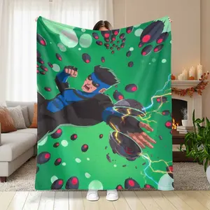 Superhero Action Scene Flannel Blanket Dynamic Anime Comic Print with Electric Energy and Futuristic Elements Soft Warm Lightweight Cozy Throw for Sofa Bedroom Office Gaming Room Gifts Decor