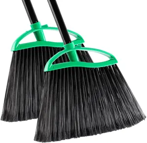 2 Pack Heavy-Duty Broom, 55" Long Handle Indoor Outdoor Angle Brooms, Household Commercial Floor Cleaning, for Sweeping , Kitchen, Office, Lobby, Deck, Garage, Patio, Shop (Green)