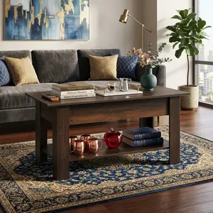 Rustic Style Furniture Table, 39" Lift Top Coffee Table With Hidden Compartment Storage Shelf, Space-Saving Organizer For Living Room Office Reception Room Center Table