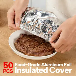 50PCS Reusable Aluminum Foil Food Covers | Keep Food Warm & Fresh for Kitchen Dining