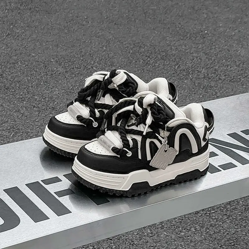 Q-AND 2026 New Style Casual Sneakers Original Design Platform Elevator Bread Shoes Unisex Couples' Versatile Non-slip Wear-resistant Features 5CM Height Increase Blue & White Trainer Footwear shoes for women