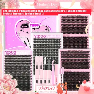 YIDUO 1094 Pcs Lashes Cluster Makeup Kit 8 Styles Lash Bottom A-B/Fairy A-B/40D/60D/80D/Volume Lashes Eyelash Extensions 5-18mm D-Curl With Lash Bond and Seal*2, Lash Remover, Lash Tweezers, Eyelash Brush DIY at Home Eyelash Extensions Set