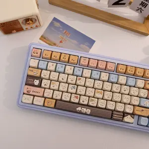 142 Key Sea Salt Cat Keycaps, Pbt Material, Dye Sublimation, Mao Profile Design, Compatible with Mx Switches, Fits Keyboard Models 61-108