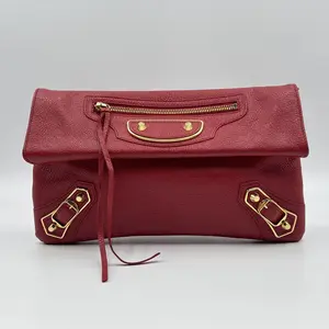 Pre-owned Balenciaga Leather Clutches & Wristlets Rouge Grenade Chevre Metallic Edge Envelope Clutch