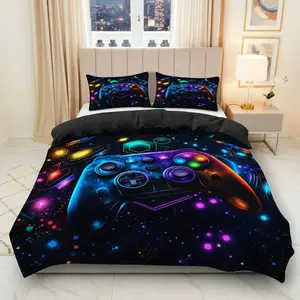 3PCS Duvet Cover Set, 1 Duvet+2 Pillowcases(Without filler), Game Controller Galaxy  Space theme, Birthday bedding set, Gamer Decor Suitable for decoration Bedroom Dormitory Living Room.