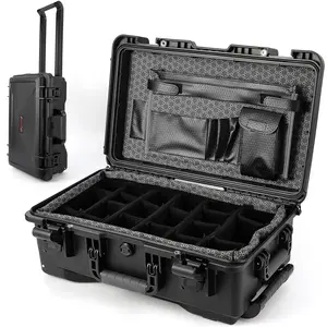 IP67 Waterproof Hard Case with Wheels & Telescopic Handle, Heavy Duty Protective Dry Box with Adjustable Dividers for Camera, Drone & Laptop, Rugged Impact Resistant Gear Organizer for Diving & Travel