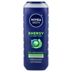 Nivea Men, Energy 3 in 1 Body Wash, Mint & Cedarwood, 16.9 fl oz (500 ml)