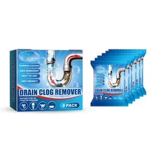 6-Pack Household Drain Cleaning Powder for Hair and Grease Blockages, Effective for Kitchen Sinks and Shower Drains, Safe for All Pipes