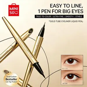 MINISO Golden Tube Waterproof Eyeliner, Ultra-Fine Tip, Long Lasting No Smudge, All-Day Wear Official Genuine#Summervibes