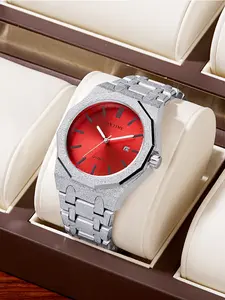 Men's Quartz Watch, Stainless Steel Strap, Waterproof Luminous Business Calendar, Casual Style, Round Analog Dial, Buckle Closure, Casual Trendy Wristwatch