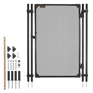 【Summervibes】VEVOR Pool Fence Gate, 4 x 2.5 ft Inground Swimming Pool Fences Gate, Outdoor Security Fencing Door Kit with Metal Latch and Stopper, 352 gsm Teslin PVC Mesh, Square Tube, Easy Installation, Black