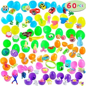 60 Toys Filled Easter Eggs, 2.5 Bright Prefilled Plastic Easter Eggs with 30 Kinds of Popular Toys for Hunt, Basket Stuffers/Fillers, Classroom Prize Supplies