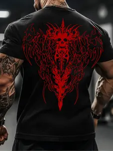 Men's Dual-Sided Death Metal Skull Fitness T-Shirt, Gym Tee, High-Quality Breathable Fabric, Loose-Fitting Muscle Show, Street Style Gym Wear