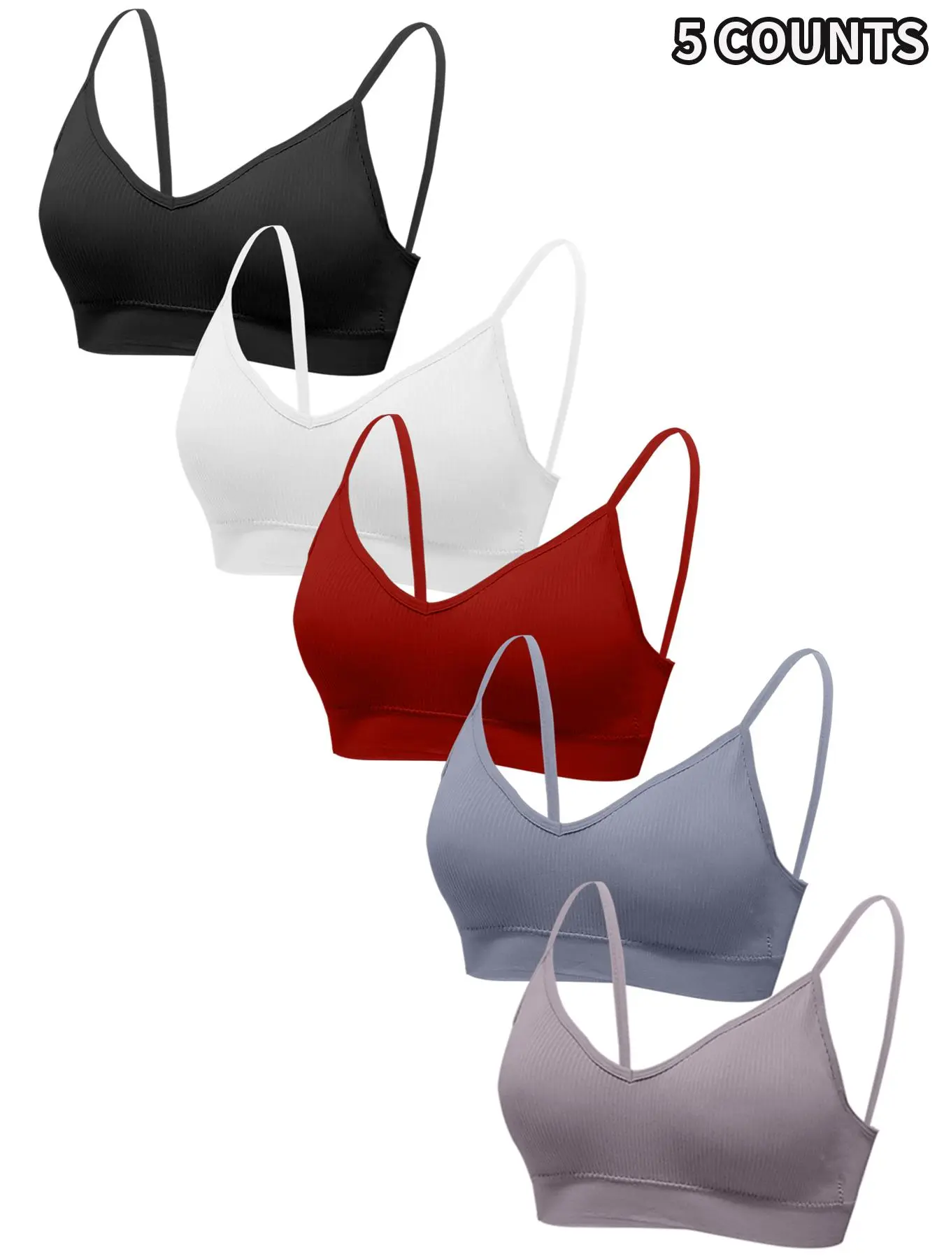 Women's Solid Ribbed Wireless Bra, Casual Padded Push Up Bra, Soft Comfy Breathable Lingerie Top for Daily Wear, Padded Everyday Bra