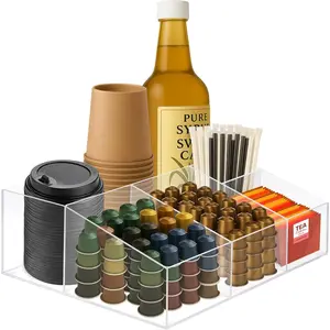 Acrylic Coffee Bar Station Snack Tea Organizer & Storage Holder for Office Coffee Table Perfect Countertop Setup for Syrup, Creamer, Condiment and Snack Accessories
