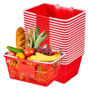 fathersdaygift  VEVOR Shopping Baskets, 20 PCS, 21L Stackable PE Plastic Grocery Baskets with Handles, Dense Mesh Structure, Holds up to 20 lbs, Portable for Grocery, Retail, Stores, Supermarket, Home Use, Red